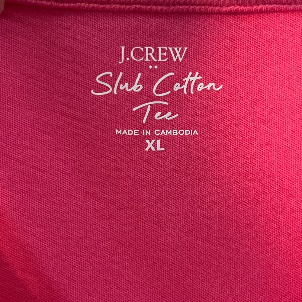 J. Crew Bright Pink V-Neck Short Sleeve Tee - Picture 2 of 3